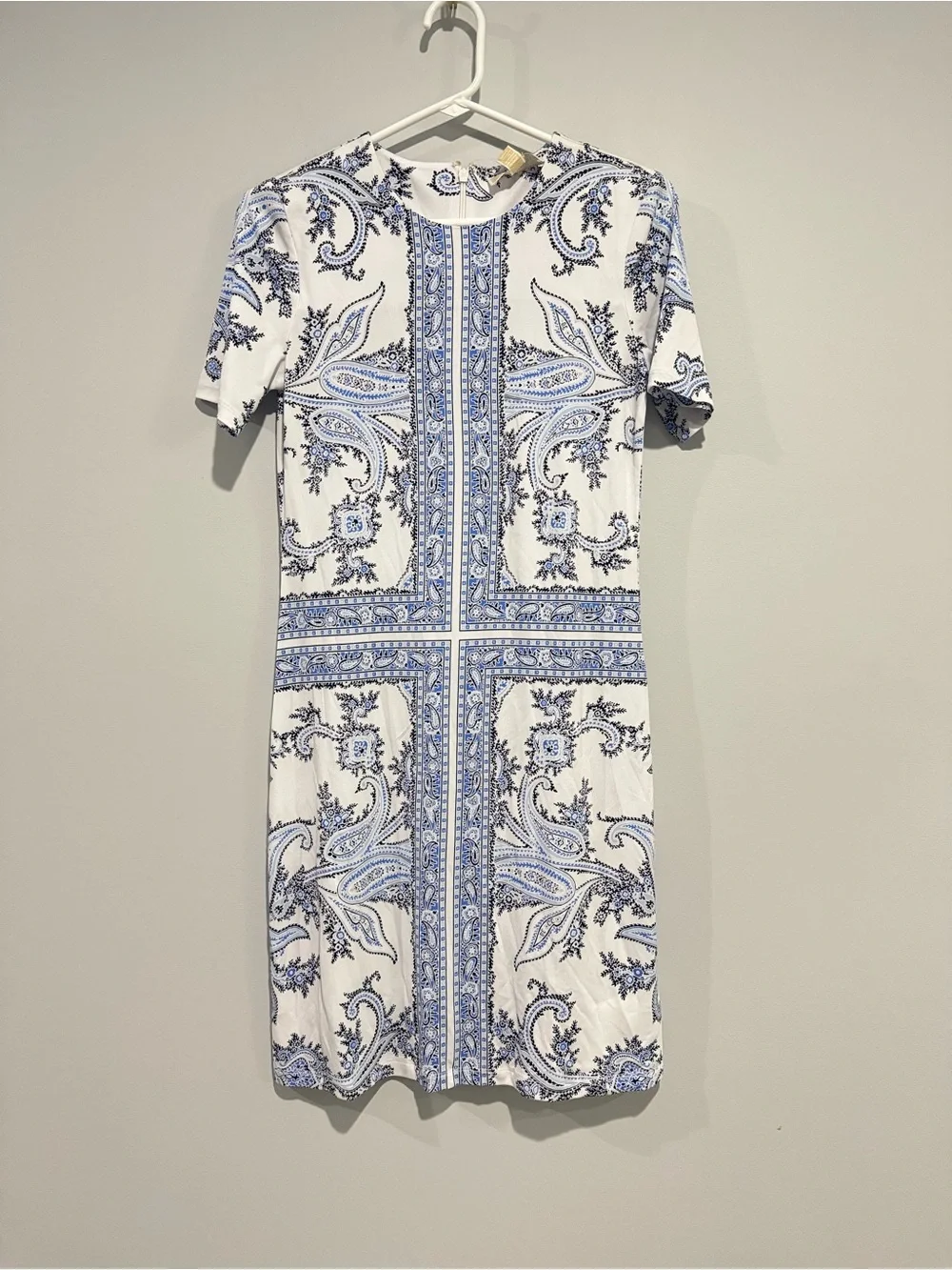NWT Michael Kors White & Light Blue Paisley Shift Dress XS
